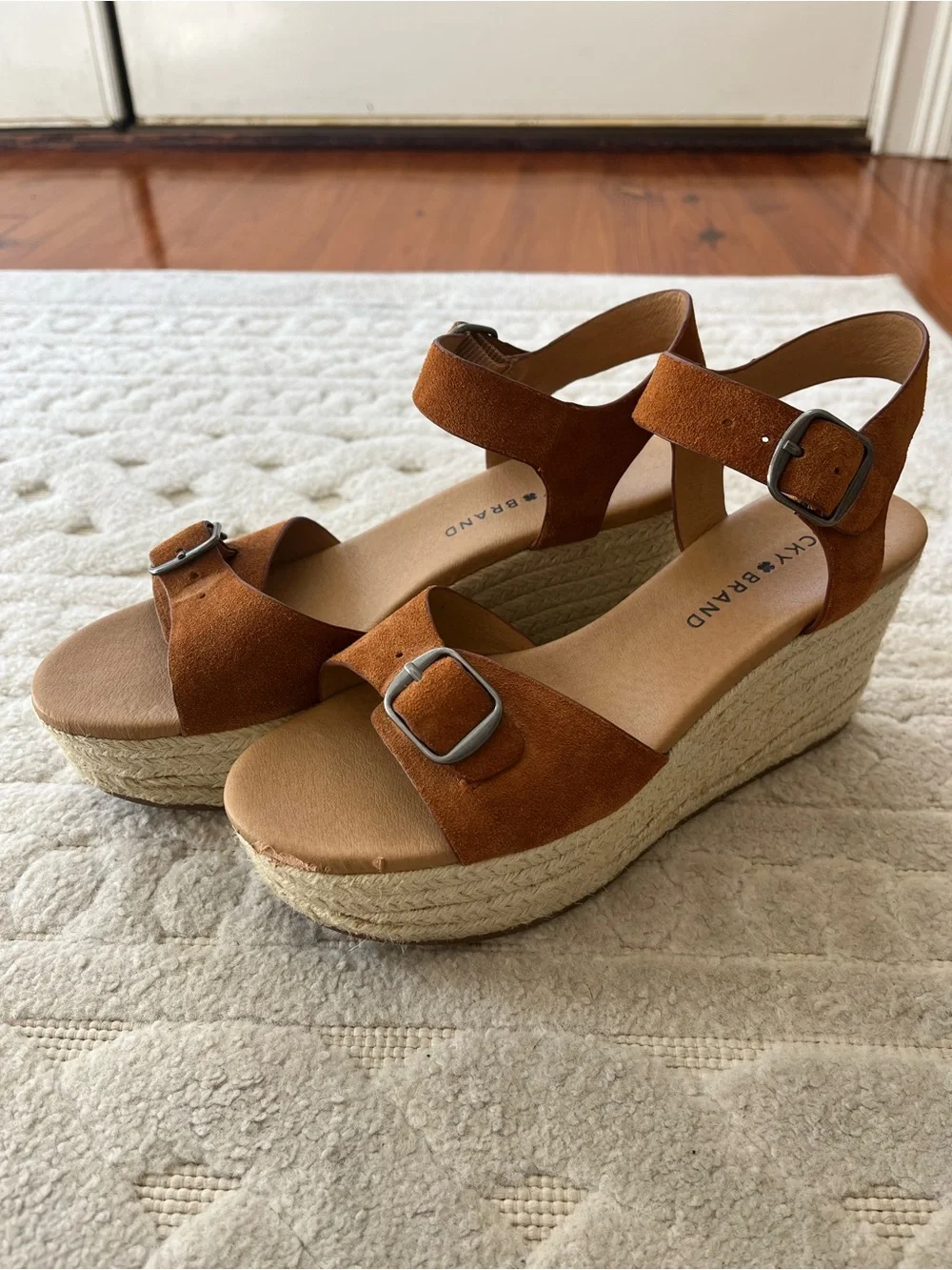 Lucky Brand Tan Suede Espadrille Wedge Sandals